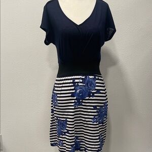 Lots of Love by Speechless Navy & White Striped Floral Waistband Dress